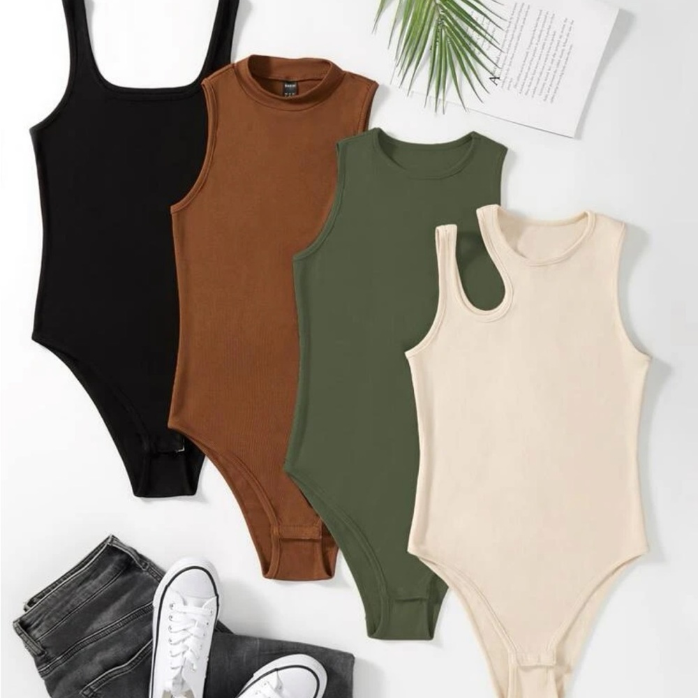 Black, white, brown and green unitards